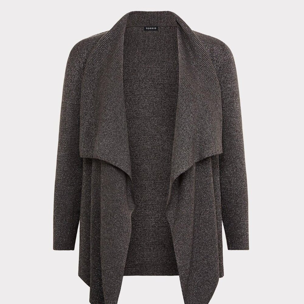 Torrid Ribbed Cardigan Drape Front Shawl Sweater